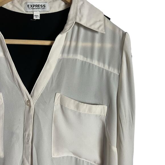 Express White Black Portofino Sheer Long Sleeve Button Up Shirt Size Small - Picture 3 of 9